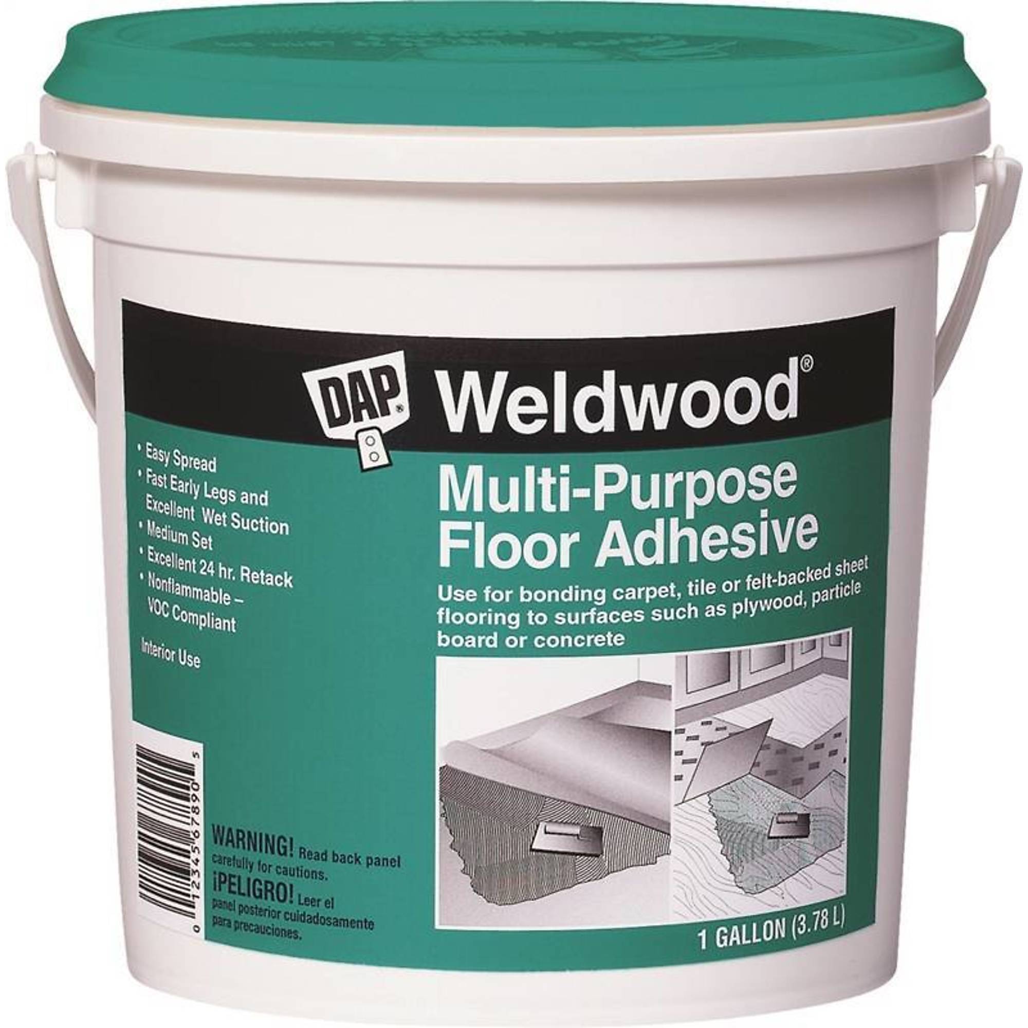 DAP ADHESIVE FLOORING LATEX BS GA, Size Gallon, Color Off White, Usage For interior applications, Model# 00142